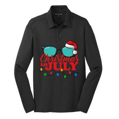 Christmas In July Santa Hat Sunglasses Summer Celebration Silk Touch Performance Long Sleeve Polo