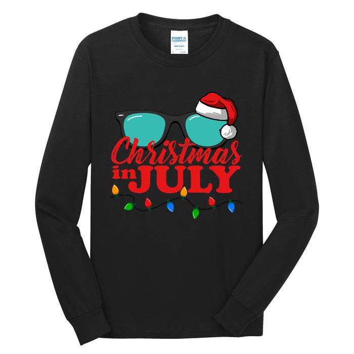 Christmas In July Santa Hat Sunglasses Summer Celebration Tall Long Sleeve T-Shirt