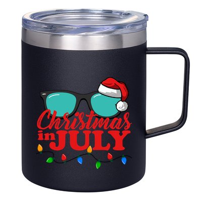 Christmas In July Santa Hat Sunglasses Summer Celebration 12oz Stainless Steel Coffee Mug