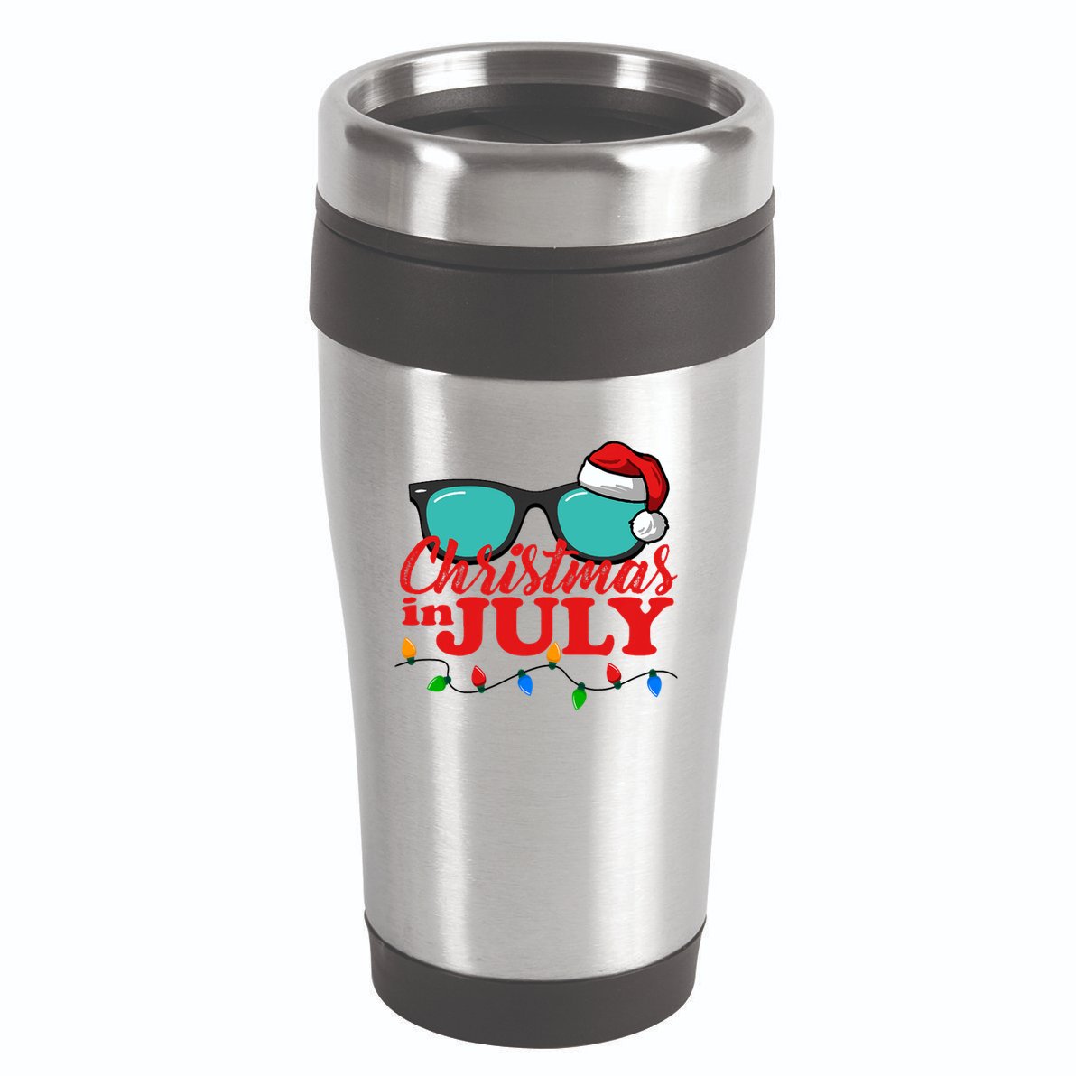 Christmas In July Santa Hat Sunglasses Summer Celebration 16oz Travel Tumbler