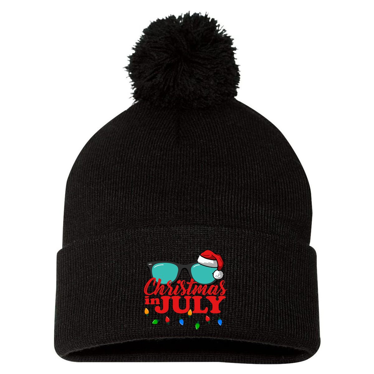 Christmas In July Santa Hat Sunglasses Summer Celebration Pom Pom 12in Knit Beanie