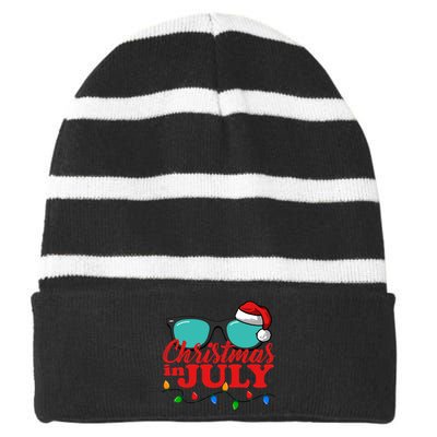 Christmas In July Santa Hat Sunglasses Summer Celebration Striped Beanie with Solid Band