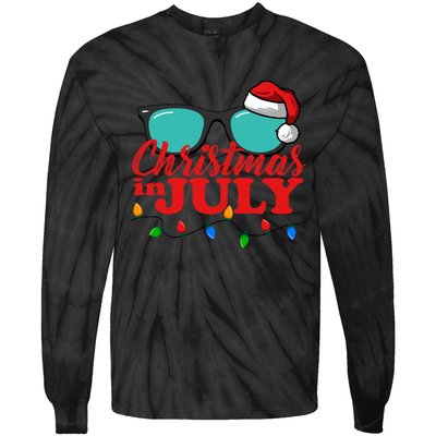 Christmas In July Santa Hat Sunglasses Summer Celebration Tie-Dye Long Sleeve Shirt