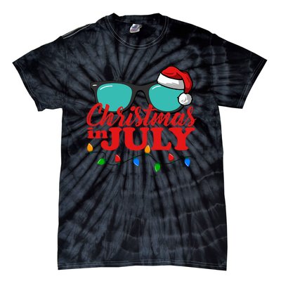 Christmas In July Santa Hat Sunglasses Summer Celebration Tie-Dye T-Shirt