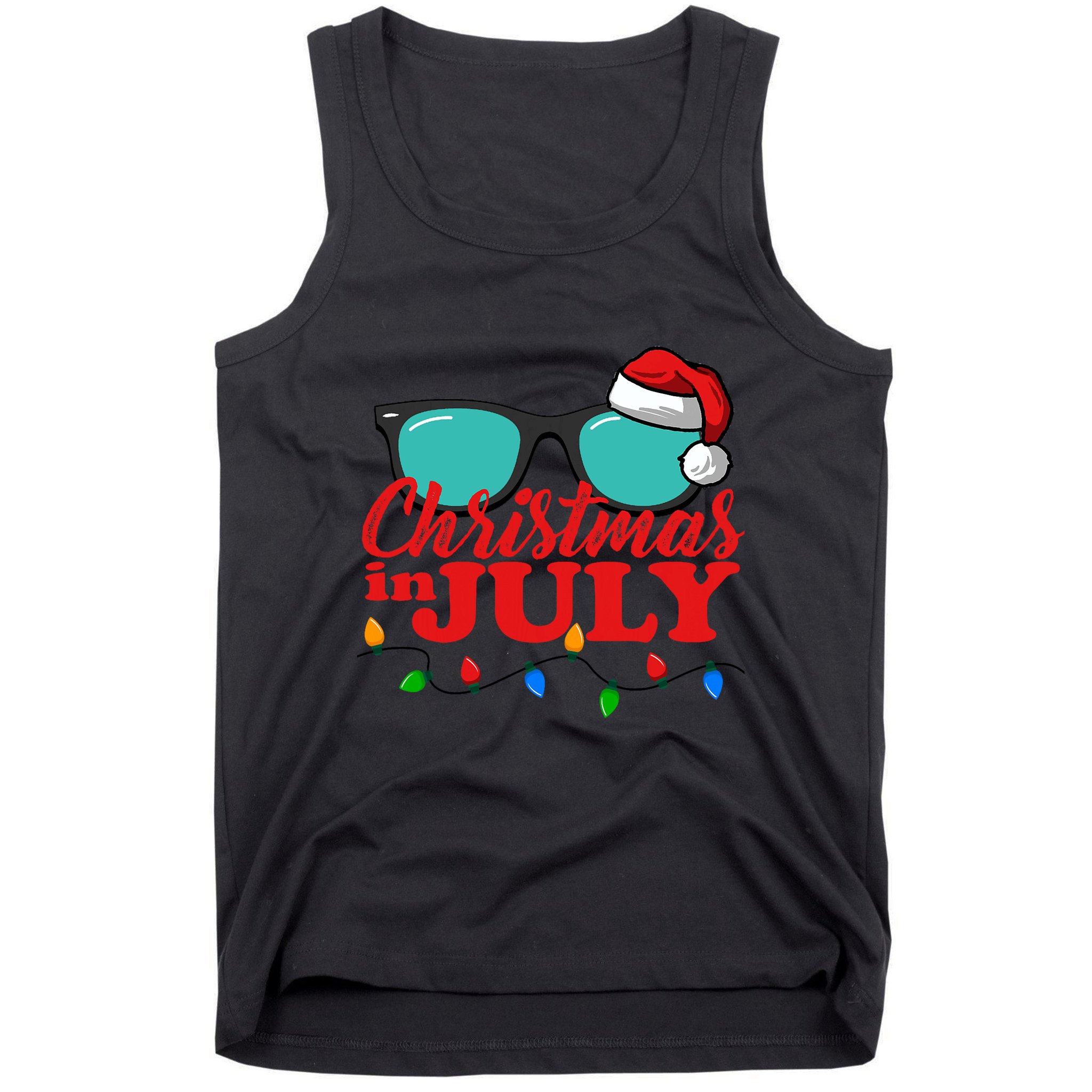 Christmas In July Santa Hat Sunglasses Summer Celebration Tank Top
