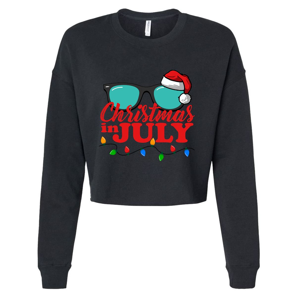 Christmas In July Santa Hat Sunglasses Summer Celebration Cropped Pullover Crew