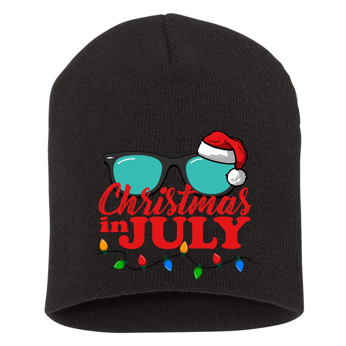 Christmas In July Santa Hat Sunglasses Summer Celebration Short Acrylic Beanie