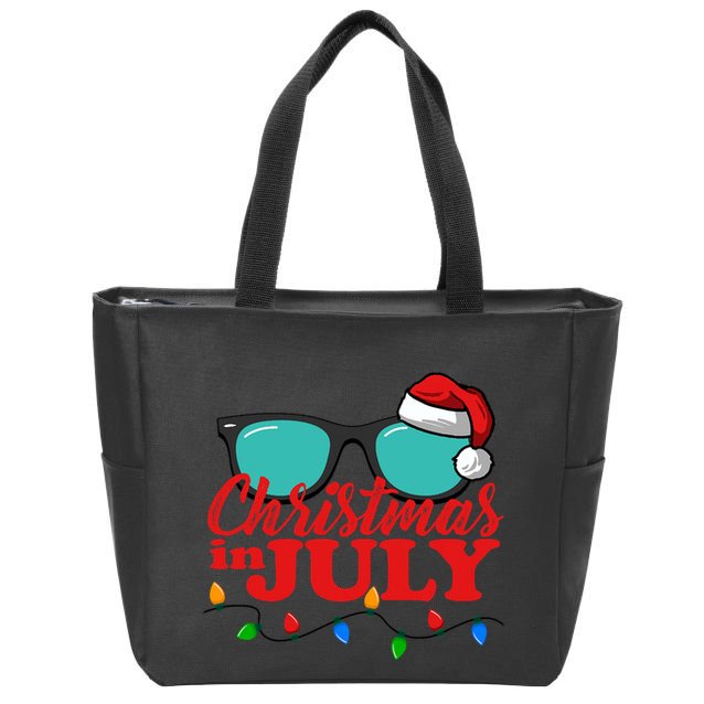 Christmas In July Santa Hat Sunglasses Summer Celebration Zip Tote Bag
