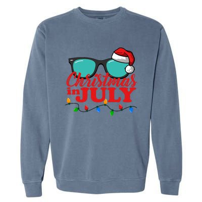 Christmas In July Santa Hat Sunglasses Summer Celebration Garment-Dyed Sweatshirt