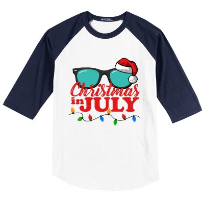 Christmas In July Santa Hat Sunglasses Summer Celebration Baseball Sleeve Shirt