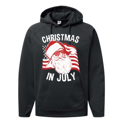 Christmas In July | Retro Hipster Santa 4th of July Performance Fleece Hoodie