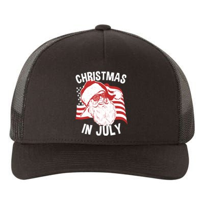 Christmas In July | Retro Hipster Santa 4th of July Yupoong Adult 5-Panel Trucker Hat