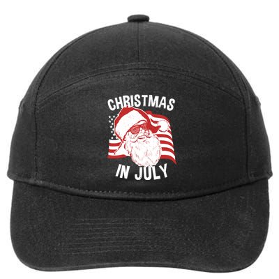 Christmas In July | Retro Hipster Santa 4th of July 7-Panel Snapback Hat