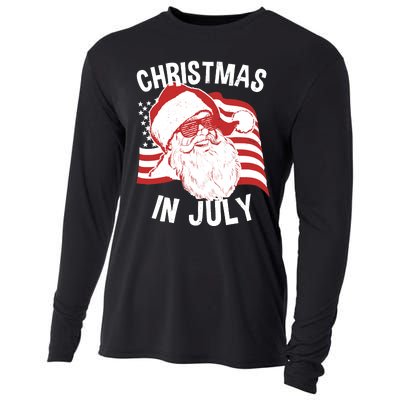 Christmas In July | Retro Hipster Santa 4th of July Cooling Performance Long Sleeve Crew