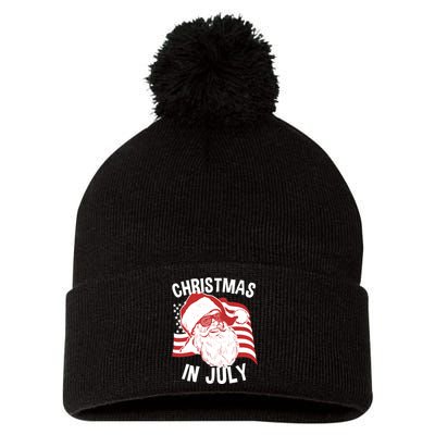 Christmas In July | Retro Hipster Santa 4th of July Pom Pom 12in Knit Beanie