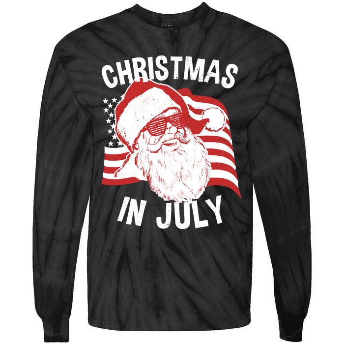 Christmas In July | Retro Hipster Santa 4th of July Tie-Dye Long Sleeve Shirt