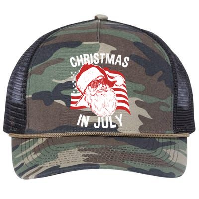 Christmas In July | Retro Hipster Santa 4th of July Retro Rope Trucker Hat Cap