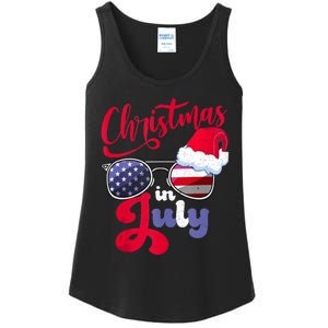 Christmas In July Usa Americain Sunglasses Santa Hat Summer Tank Top Ladies Essential Tank