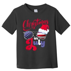 Christmas In July Usa Americain Sunglasses Santa Hat Summer Tank Top Toddler T-Shirt