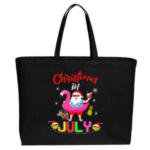 Christmas In July Santa Hawaiian Flamingo Summer Beach Cotton Canvas Jumbo Tote