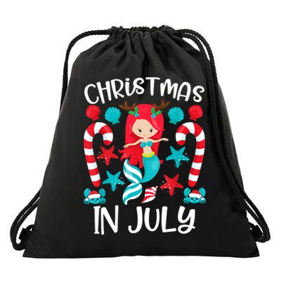 Christmas In July Cute Mermaid Summer Drawstring Bag