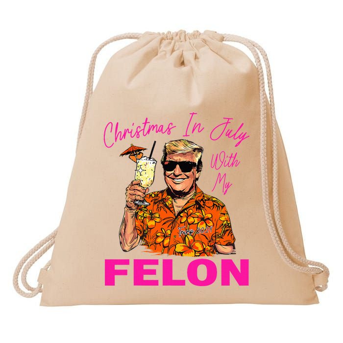 Christmas In July With My Felon Trump 2024 Summer Vacation Drawstring Bag