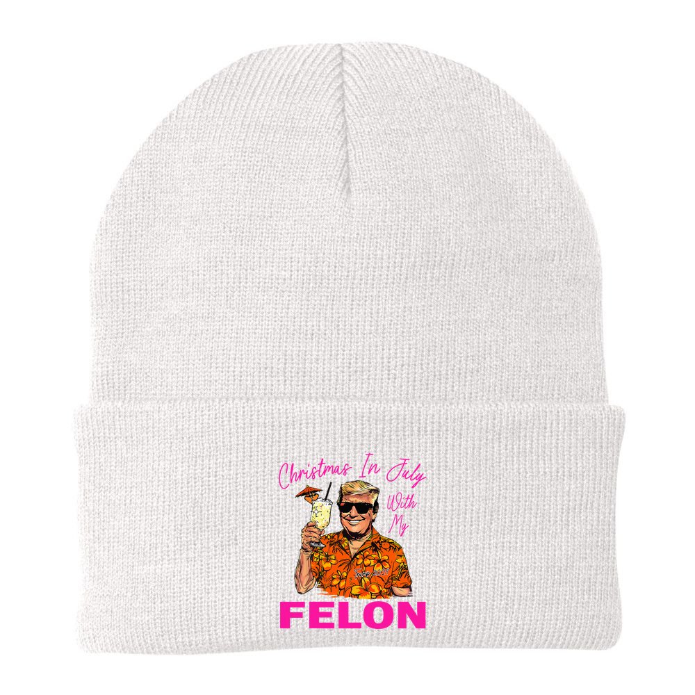 Christmas In July With My Felon Trump 2024 Summer Vacation Beanie