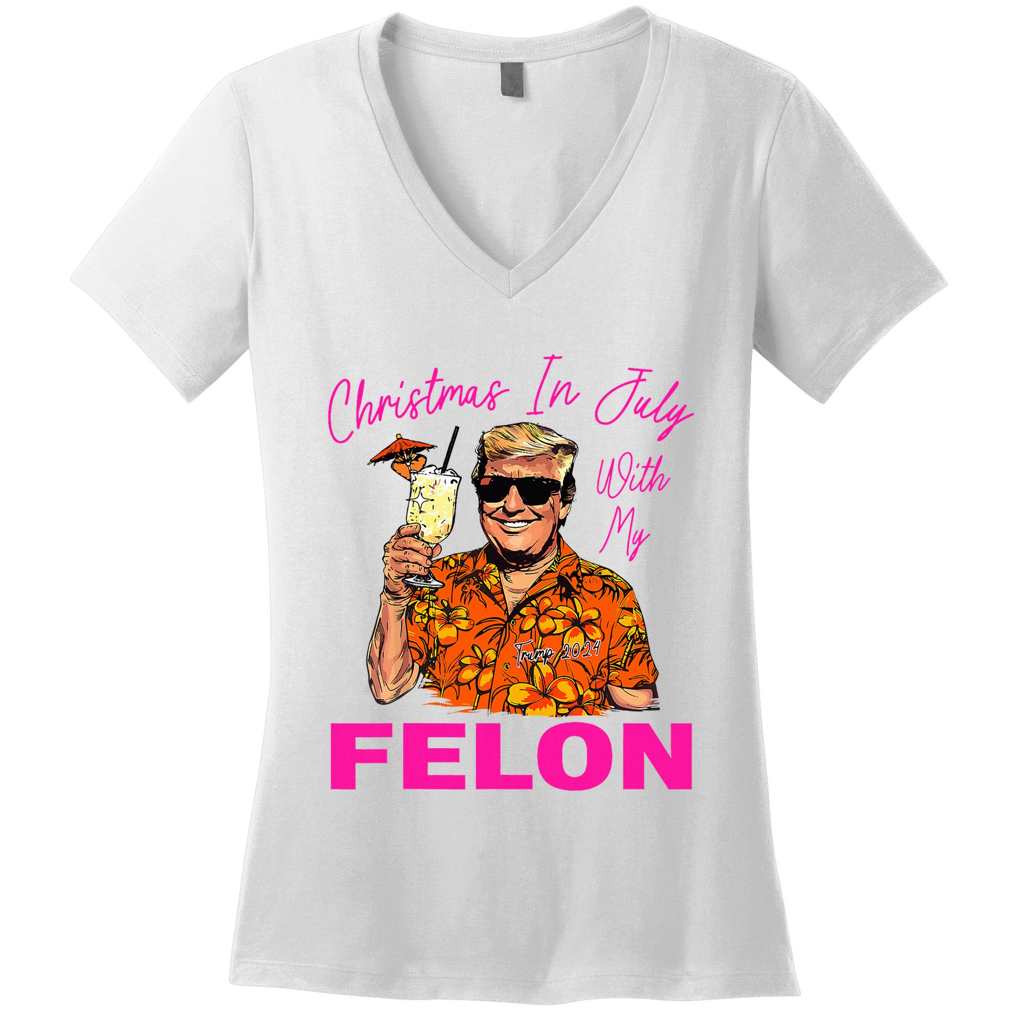 Christmas In July With My Felon Trump 2024 Summer Vacation Women's V-Neck T-Shirt