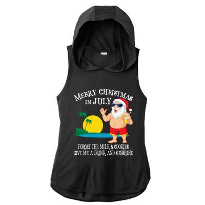 Christmas In July Pool Party Santa Vacation Gift Ladies PosiCharge Tri-Blend Wicking Draft Hoodie Tank