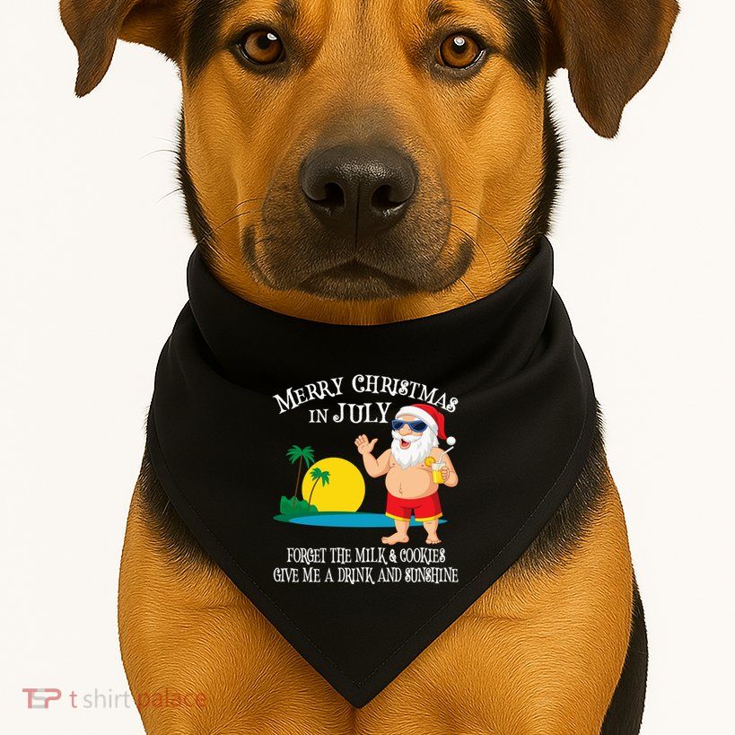 Christmas In July Pool Party Santa Vacation Gift USA-Made Doggie Bandana
