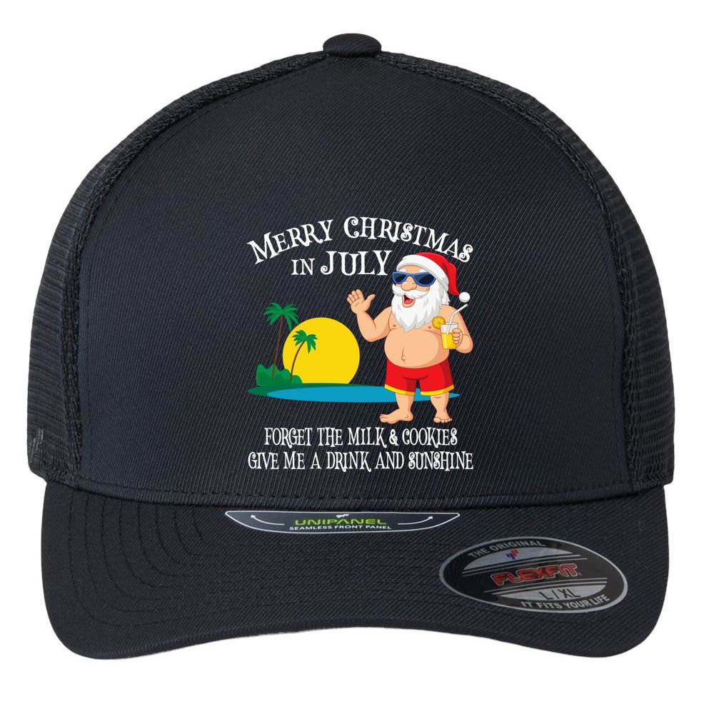 Christmas In July Pool Party Santa Vacation Gift Flexfit Unipanel Trucker Cap