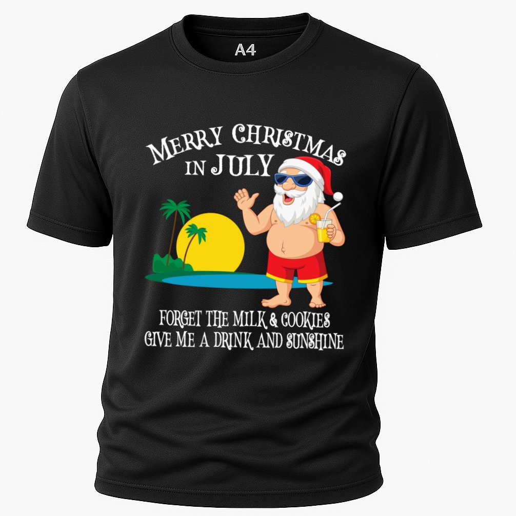 Christmas In July Pool Party Santa Vacation Gift Cooling Performance Crew T-Shirt