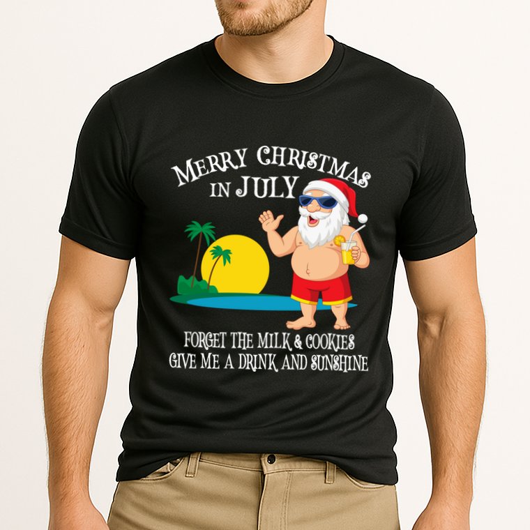 Christmas In July Pool Party Santa Vacation Gift Cooling Performance Crew T-Shirt