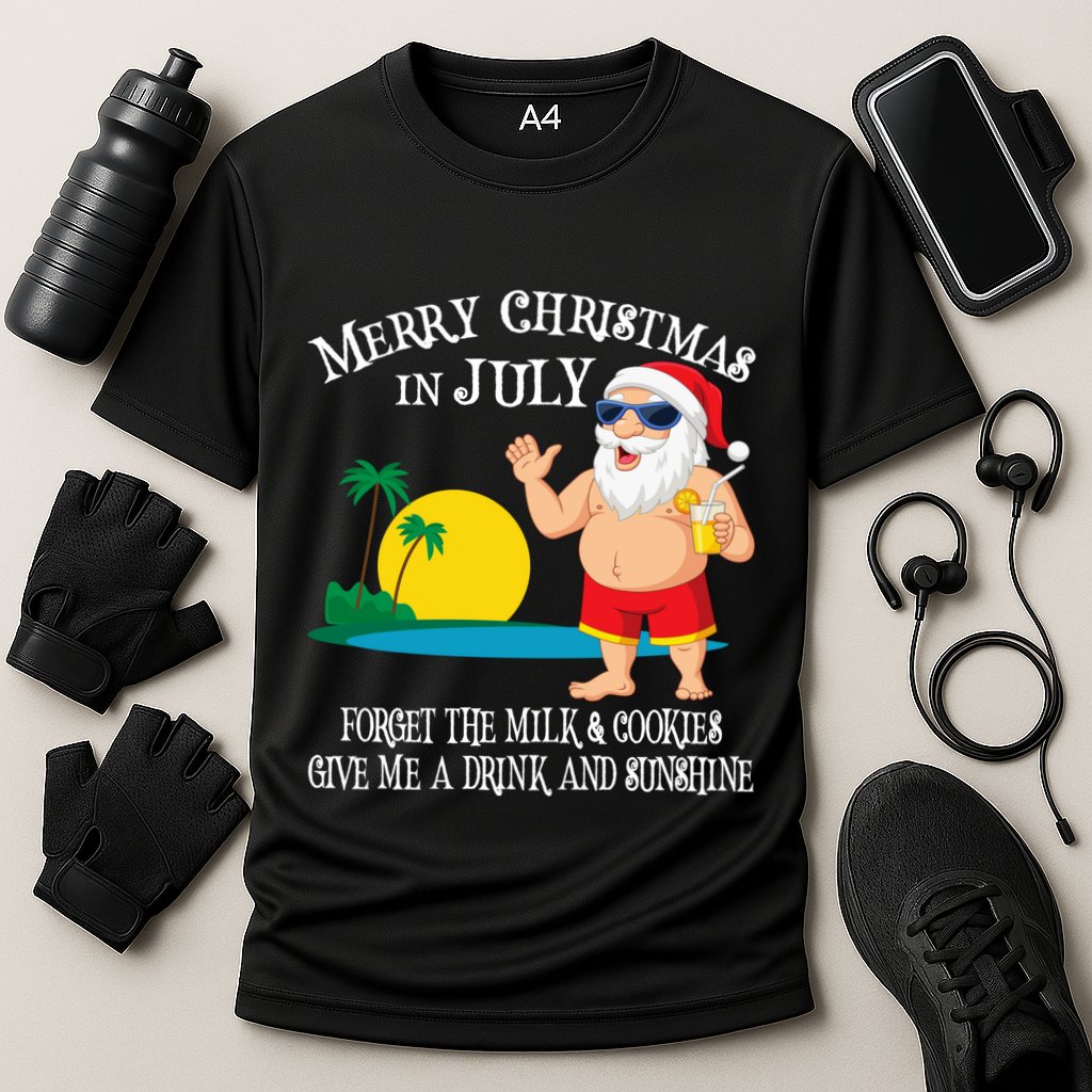 Christmas In July Pool Party Santa Vacation Gift Cooling Performance Crew T-Shirt