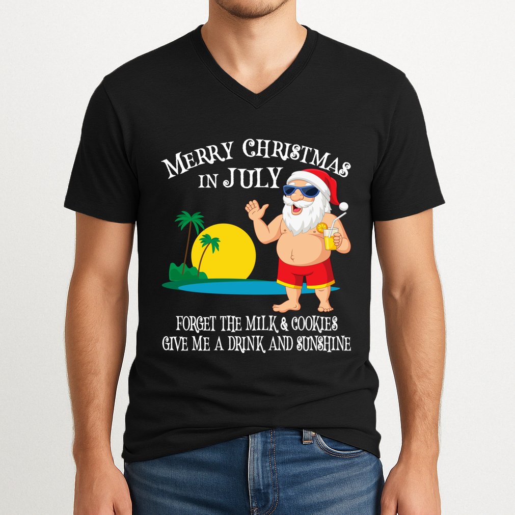 Christmas In July Pool Party Santa Vacation Gift V-Neck T-Shirt