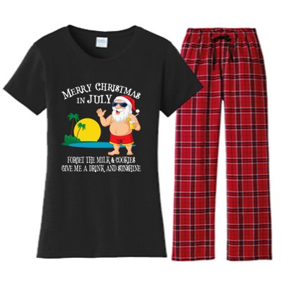 Christmas In July Pool Party Santa Vacation Gift Women's Flannel Pajama Set