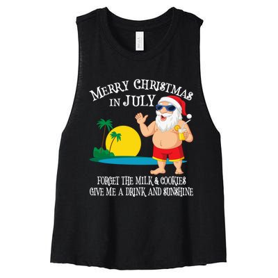 Christmas In July Pool Party Santa Vacation Gift Women's Racerback Cropped Tank