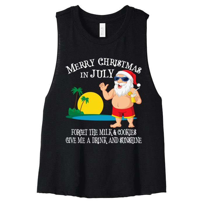 Christmas In July Pool Party Santa Vacation Gift Women's Racerback Cropped Tank