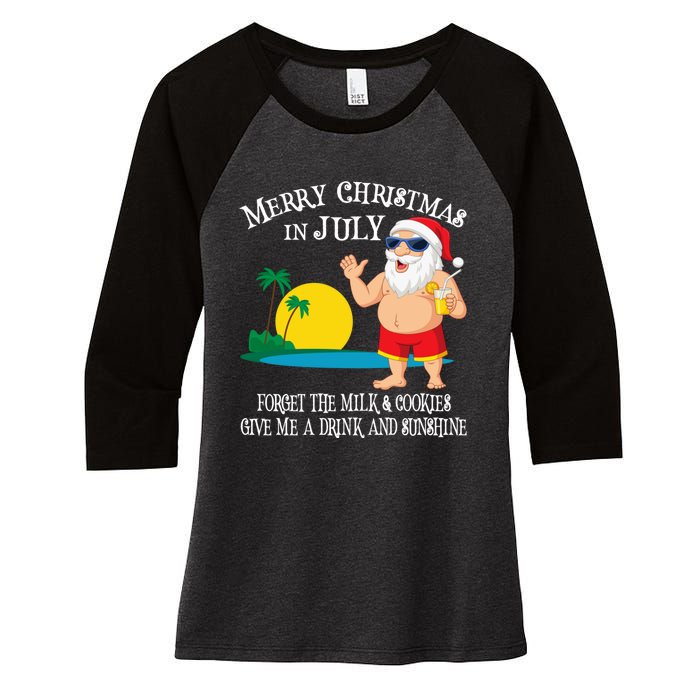 Christmas In July Pool Party Santa Vacation Gift Women's Tri-Blend 3/4-Sleeve Raglan Shirt