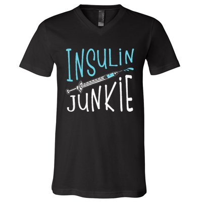 Cool Insulin Junkie Funny Diabetes Awareness Gift V-Neck T-Shirt