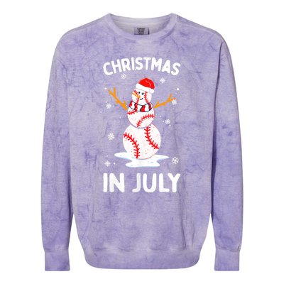 Christmas In July Funny Baseball Snowman Colorblast Crewneck Sweatshirt