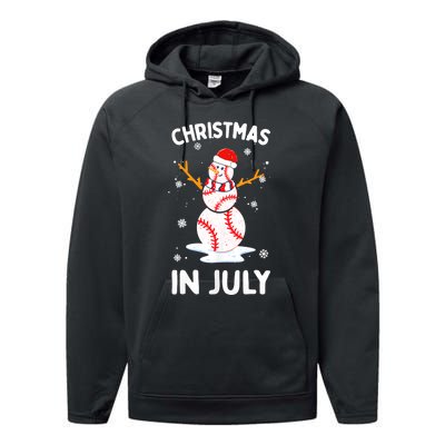 Christmas In July Funny Baseball Snowman Performance Fleece Hoodie