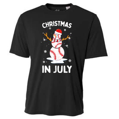 Christmas In July Funny Baseball Snowman Cooling Performance Crew T-Shirt