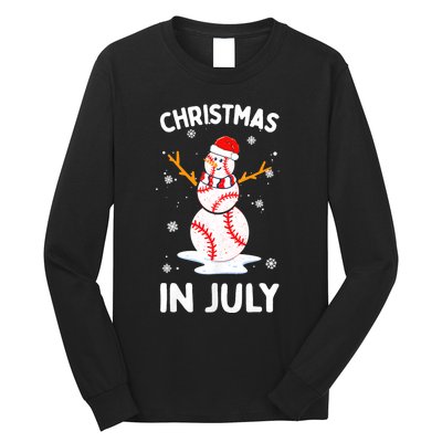 Christmas In July Funny Baseball Snowman Long Sleeve Shirt