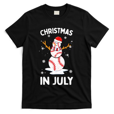 Christmas In July Funny Baseball Snowman T-Shirt