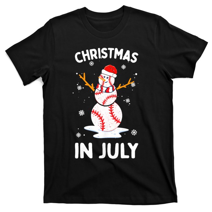 Christmas In July Funny Baseball Snowman T-Shirt