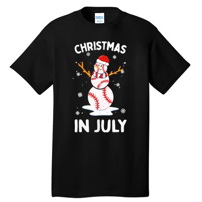 Christmas In July Funny Baseball Snowman Tall T-Shirt