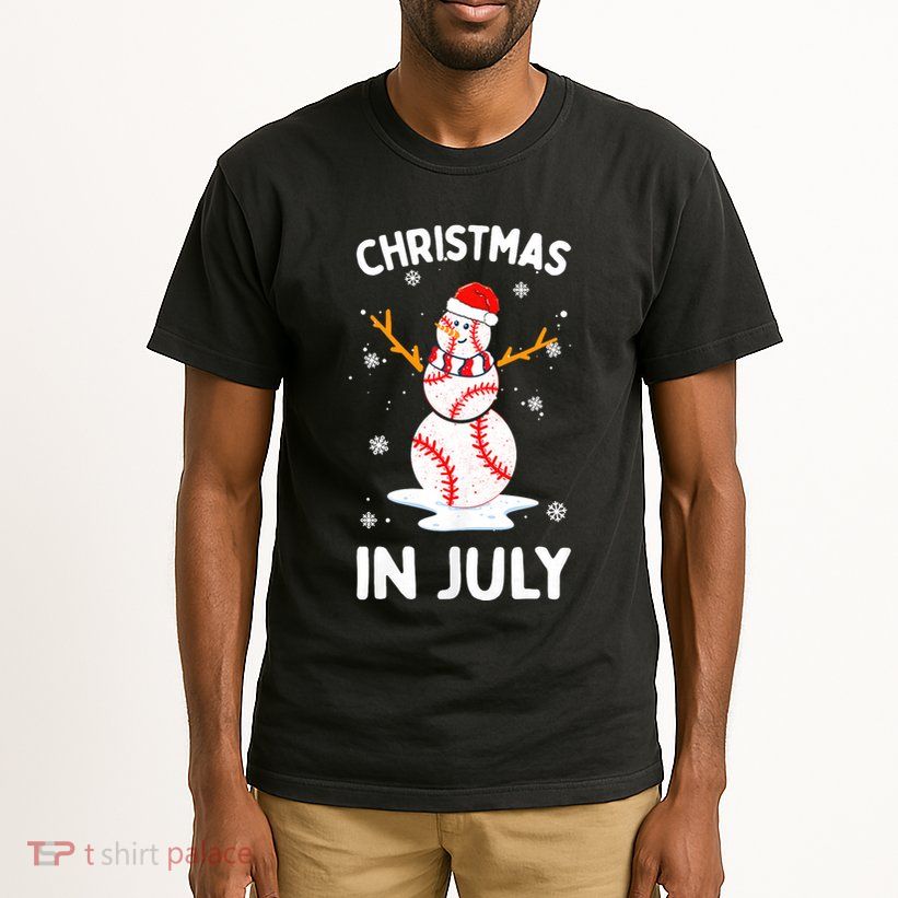 Christmas In July Funny Baseball Snowman Tall T-Shirt