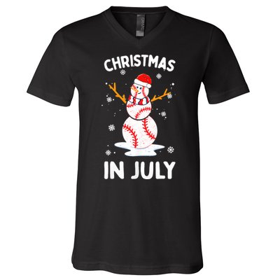 Christmas In July Funny Baseball Snowman V-Neck T-Shirt