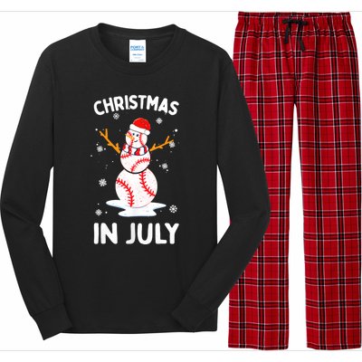 Christmas In July Funny Baseball Snowman Long Sleeve Pajama Set